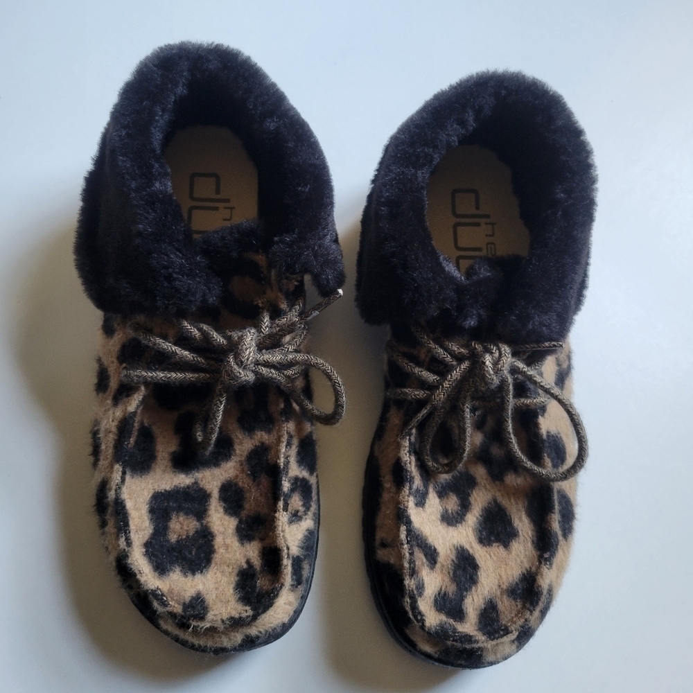 Hey Dude Leopard Print Faux Fur Lined Flats - Black and Tan